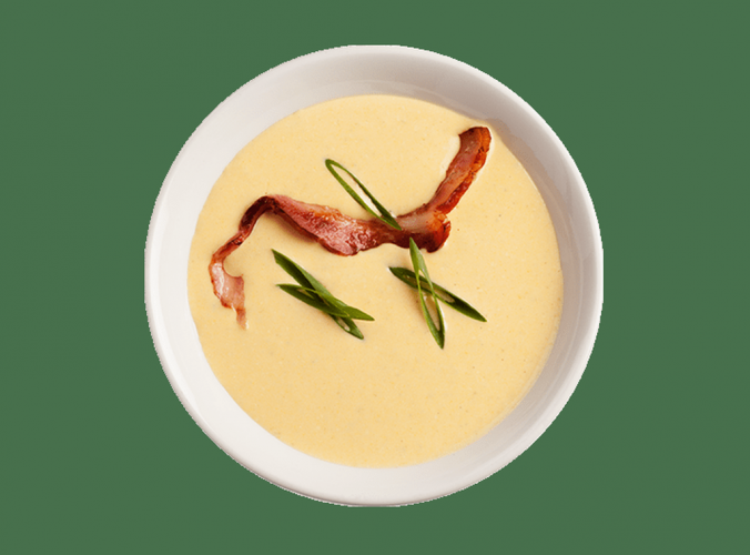 Сырный суп с беконом и гренками